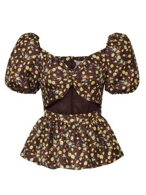 Autumn Adeigbo Bridgette Floral Cut-Out Peplum Top